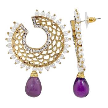 Filigree Chaand Gold Plated Purple Drop Earring for Women 2
