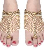 Sasha Kundan Gold Brass Payal with Attached Toe Ring Gypsy Sandal for Women Pack Of 2 Brass Anklet  (Pack of 2)