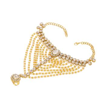 Brass Metal Kundan Anklet Golden Color with Attached Toe Ring Gypsy Sandal for Women - Pack Of 2 3