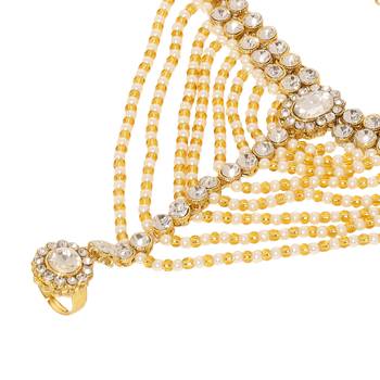 Brass Metal Kundan Anklet Golden Color with Attached Toe Ring Gypsy Sandal for Women - Pack Of 2 4
