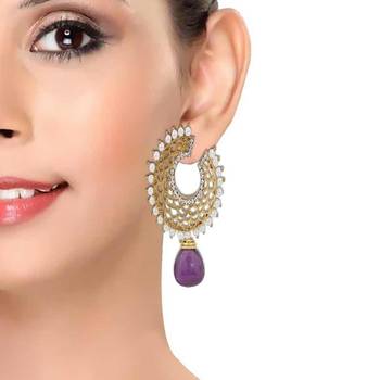 Filigree Chaand Gold Plated Purple Drop Earring for Women 3