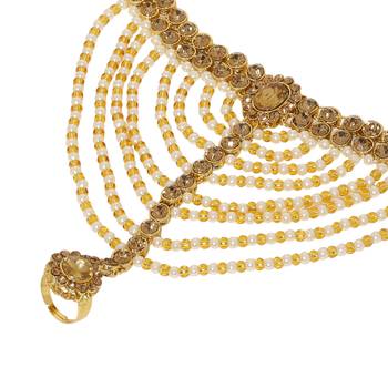 Sasha Kundan Gold Brass Payal with Attached Toe Ring Gypsy Sandal for Women Pack Of 2 Brass Anklet  (Pack of 2) 4