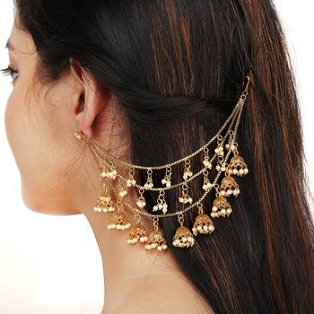 Indian Gold Triple Layer Jhumekis Ear Chain Hair Accessory For Women Girls For Wedding/Parties 1