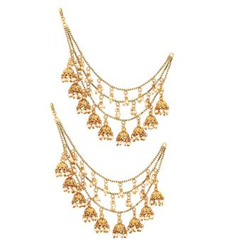 Indian Gold Triple Layer Jhumekis Ear Chain Hair Accessory For Women Girls For Wedding/Parties 2