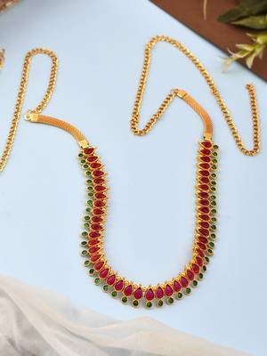 Stunning Kundan Dark Pink Rani and Green Stone Studded Kamarband jewelry for Women Girls 1