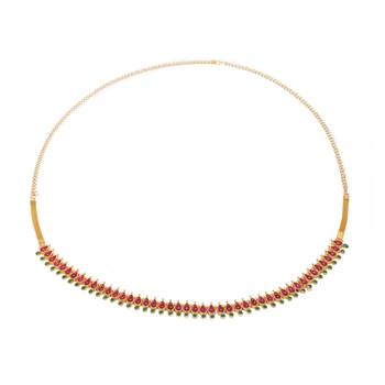 Stunning Kundan Dark Pink Rani and Green Stone Studded Kamarband jewelry for Women Girls 2