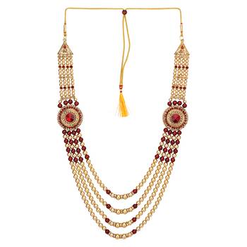 Indian Red And Golden Jaipur beads Multi-Stringed Antique Pearls And CZ Kantha/Wedding Dulha/Mens 1