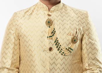 Indian Bollywood Groom Wedding Golden Kundan Stone Pearl Party Long Brooch for Men's Jewellery Accessory 1
