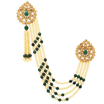 Indian Bollywood Groom Wedding Golden Kundan Stone Pearl Party Long Brooch for Men's Jewellery Accessory 2