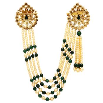 Indian Bollywood Groom Wedding Golden Kundan Stone Pearl Party Long Brooch for Men's Jewellery Accessory 3