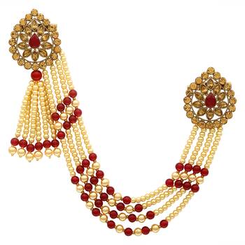 Indian Bollywood Groom Wedding Golden Kundan Stone Pearl Party Long Brooch  Men's Jewellery Accessory 1