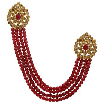 Indian Bollywood Groom Wedding Golden Kundan Stone Pearl Party Long Brooch Men's Jewellery Accessory 1
