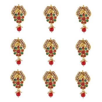 Indian Southern Bling Heavily  Choti Brooch/Juda with Hook Wedding Bridal - Pack of 9 2