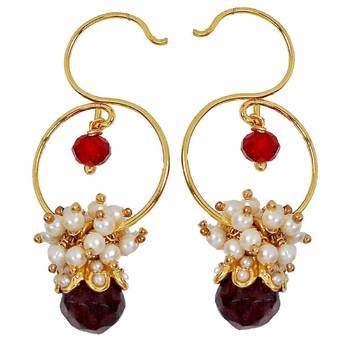 Dew Drop Antique Gold Plated Ruby Red Garnet Wine Stud Earring for Women 1