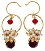 Dew Drop Antique Gold Plated Ruby Red Garnet Wine Stud Earring for Women