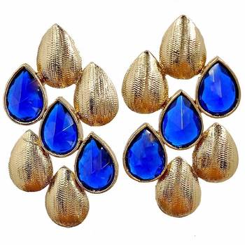 Dew Drop Antique Gold Plated Sapphire Blue Stud Earring for Women 1
