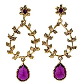 Filigree Amethyst Puple 18K Gold Plated Dangling Earring For Women 1