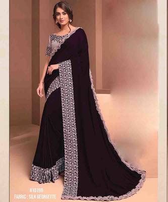 Wine embroidered georgette saree with blouse 1