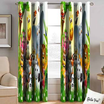 BELLA TRUE Digital Printed Door Curtains Multicolor (7 Feet) Pack of2 2
