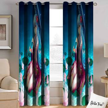 BELLA TRUE Digital Printed Long Door Curtains Multicolor (9Feet) Pack of2 2