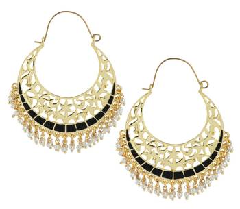 Filigree Chaand Bali Antique Gold Plated Black Meena Hoop Earring for Women 1