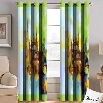BELLA TRUE Digital Printed Door Curtains Multicolor (7 Feet) Pack of2 2