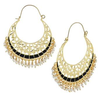 Filigree Chaand Bali Antique Gold Plated Black Meena Hoop Earring for Women 2