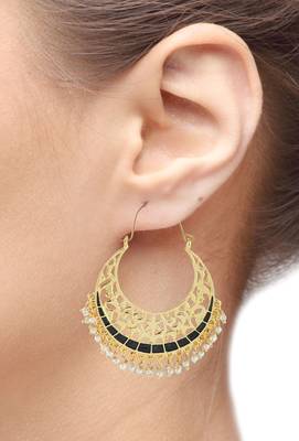 Filigree Chaand Bali Antique Gold Plated Black Meena Hoop Earring for Women 3