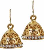Filigree 18K Antique Gold Plated CZ Jhumki Earring for Women