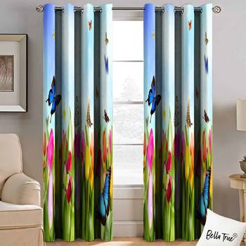 BELLA TRUE Digital Printed Long Door Curtains Multicolor (9Feet) Pack of2 2
