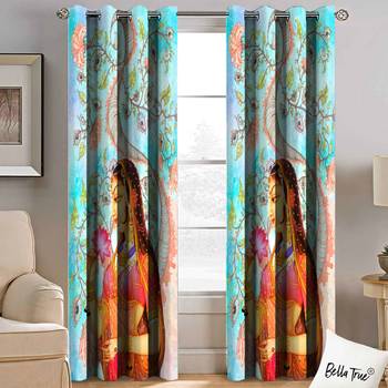 BELLA TRUE Digital Printed Long Door Curtains Multicolor (9Feet) Pack of2 1