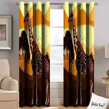 BELLA TRUE Digital Printed Long Door Curtains Multicolor (9Feet) Pack of2 1