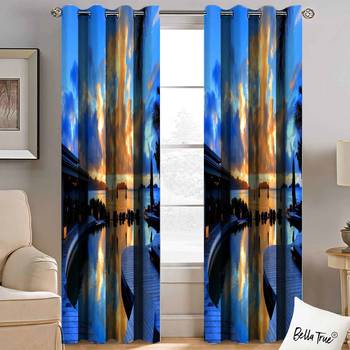 BELLA TRUE Digital Printed Long Door Curtains Multicolor (9Feet) Pack of2 2