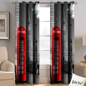 BELLA TRUE Digital Printed Long Door Curtains Multicolor (9Feet) Pack of2 1