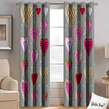 BELLA TRUE Digital Printed Window Curtains Grey (5Feet) Pack of2 2