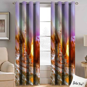 BELLA TRUE Digital Printed Window Curtains Multicolor (5Feet) Pack of2 2