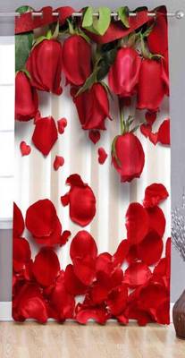 BELLA TRUE Digital Printed Long Door Curtains Red::White (9Feet) Pack of1 1
