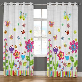 BELLA TRUE Digital Printed Door Curtains Yellow (7 Feet) Pack of2 2