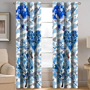 BELLA TRUE Digital Printed Door Curtains Blue (7 Feet) Pack of2 2