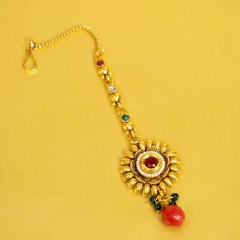 Multicolour Gold Look Maang Tikka
