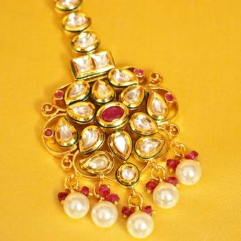 Kundan Meenakari Ruby Bridal Maang Tikka 2