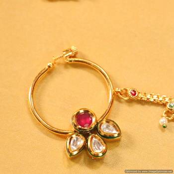 Ruby Kundan Meenakari Bridal Nose Ring 2
