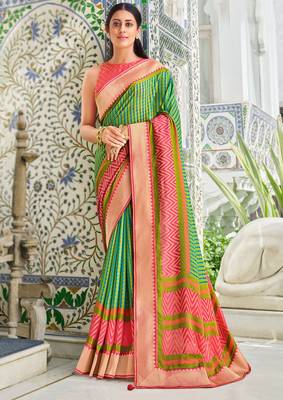 Green brasso patola saree with blouse 1
