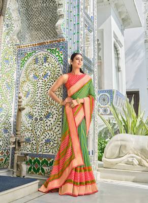 Green brasso patola saree with blouse 2
