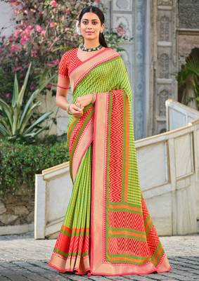 Green brasso patola saree with blouse 1
