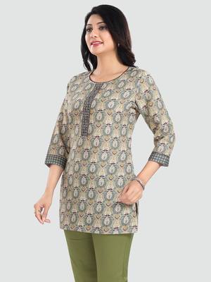 Green printed rayon short-kurtis 2