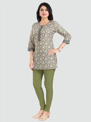 Green printed rayon short-kurtis 5
