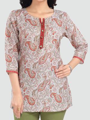 Cream printed rayon short-kurtis 4