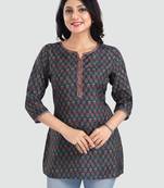 Navy-blue printed rayon short-kurtis