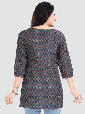 Navy-blue printed rayon short-kurtis 3